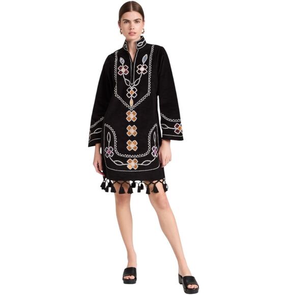 Figue Catalina Dress Black Extensive Embroidered Corduroy Dress Size L - Picture 4 of 12